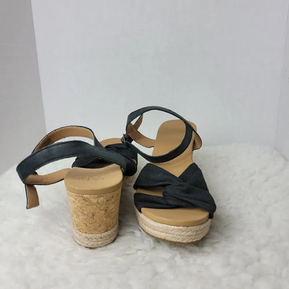 UGG Joslyn Women’s Sandals Platform Size 10 Wedge Cork Heel Leather Canvas Shoes